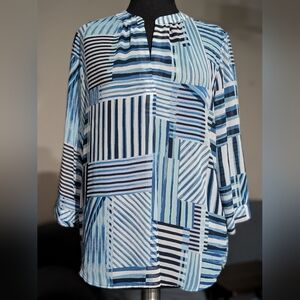 Striped Patchwork Blue Women's Blouse
